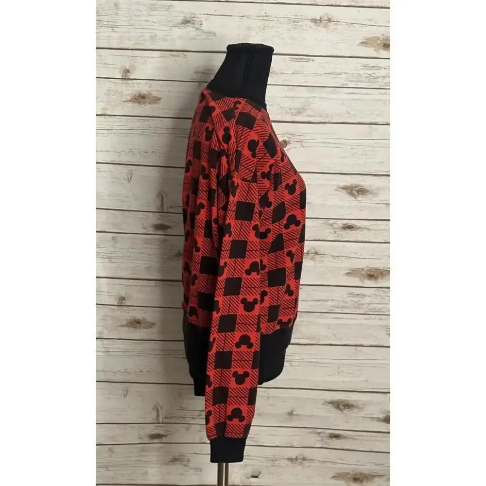 Disney Mickey Mouse casual athleisure red/black plaid sweatshirt Size XS - Picture 4 of 7